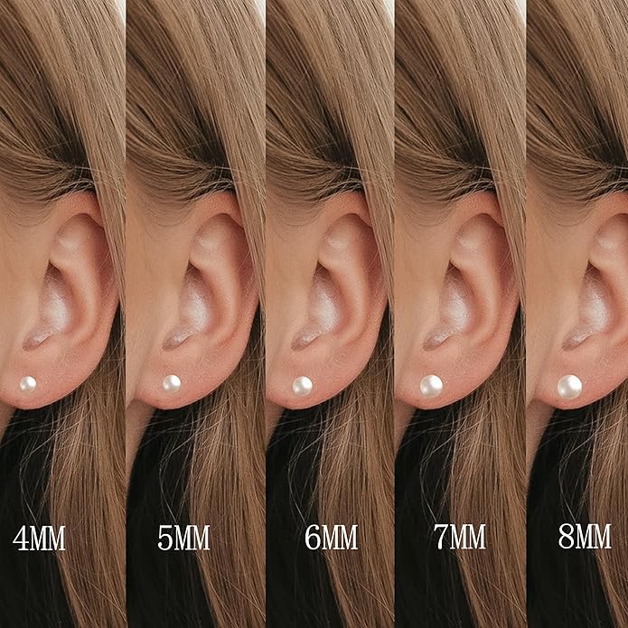 JINERA 5 Pairs Stud Earrings for Women 14K Plated Gold/Silver Pearl Ball Small Stud Earrings Set Cartilage Piercing Hypoallergenic Lightweight Flatback Earrings Jewelry Gifts for Women