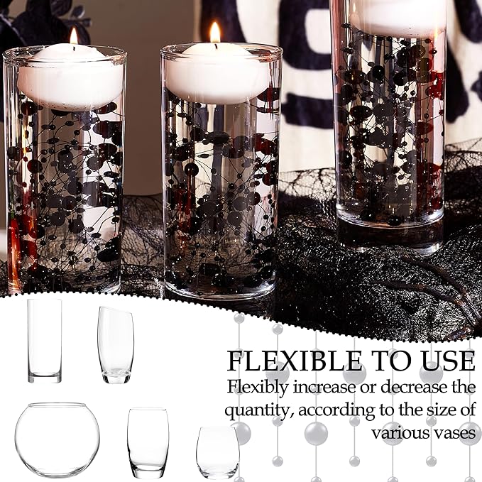 LAIDANLA 30 Pcs Black Artificial Floating Pearls for Vases Faux Pearl Beads String for Garland Pearls for Vase Filler Floating Candle Wedding Valentine's Day Party Table Centerpiece Vases Decor