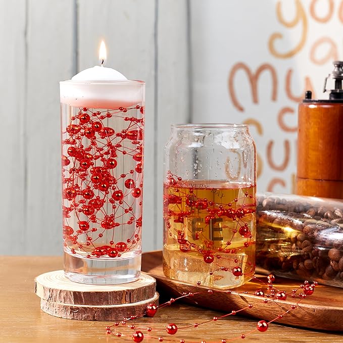 LAIDANLA 30 Pcs Red Artificial Floating Pearls for Vases Faux Pearl Beads String for Garland Vase Filler Floating Candle Wedding Holiday Valentine's Day Party Table Centerpiece Vases Decor