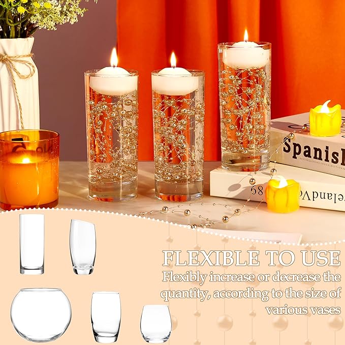 LAIDANLA 30 Pcs Rose Gold Artificial Floating Pearls for Vases Faux Pearl Beads String for Garland Pearls for Vase Filler Floating Candle Wedding Anniversary Party Table Centerpiece Decor