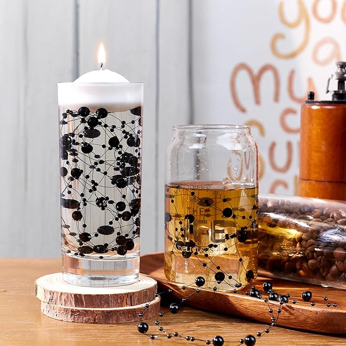 LAIDANLA 30 Pcs Black Artificial Floating Pearls for Vases Faux Pearl Beads String for Garland Pearls for Vase Filler Floating Candle Wedding Valentine's Day Party Table Centerpiece Vases Decor