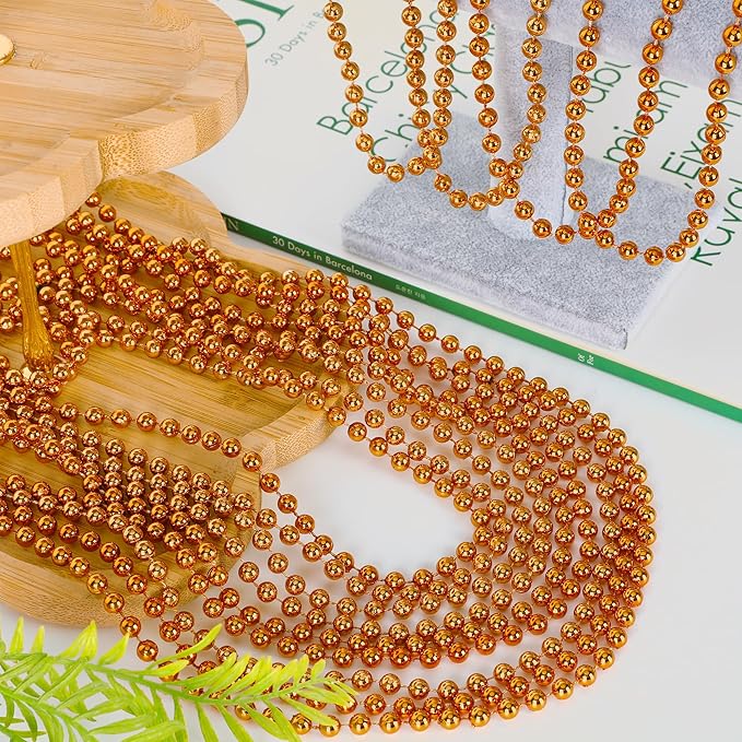 100PCS Mardi Gras Beads, Orange Bead Toy Necklaces Party Favors, 33" Necklaces Costume Accessories, Festival Parade Throw Accessories Mardi Gras Halloween Wedding Celebrations Decor