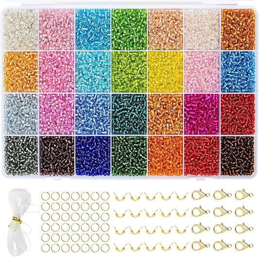Vtssvow 3mm Glass Seed Beads for Bracelets Making, 28 Colors 11000pcs Friendship Bracelet Making Kit, Small Glass Beads for Jewelry Making (Mix 28 Color, Silver Lined)