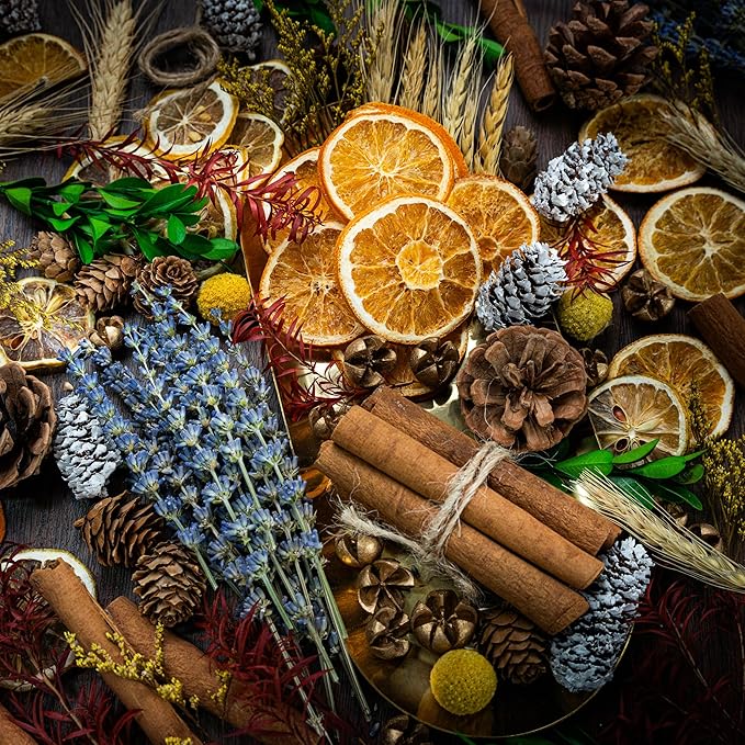 DIY Dried Flowers Kit with Lavender, Pinecone, Scented Orange Slices, Lemon Slices, Cinnamon Sticks for Home Decor, Aroma Diffuser,Christmas Decoration, DIY Crafts Holiday Decor