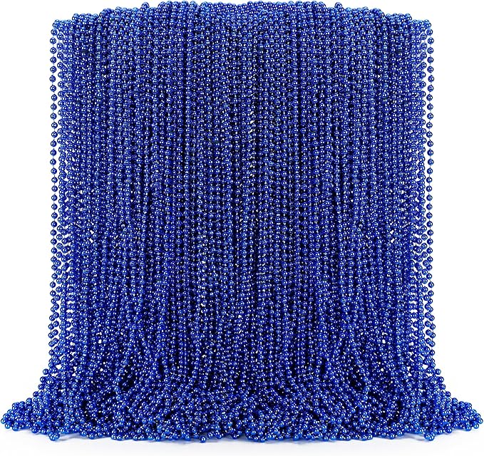 100PCS Mardi Gras Beads Necklace, Blue Bead Necklaces Stuff Bulk, 33" Christmas Necklace Party Supplies, Festival Parade Throw Accessories for Wedding Birthday Pirate Theme Party Decor