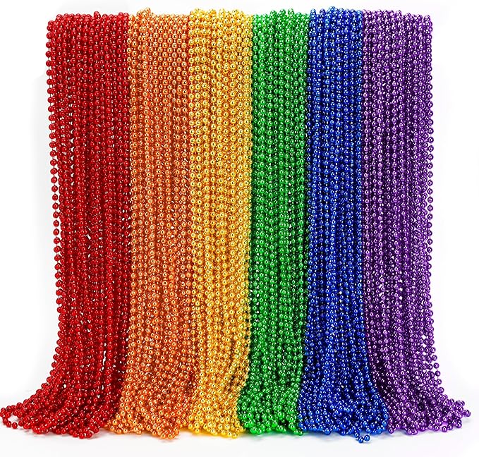 Pride Beads Stuff, LGBTQ Necklace Accessories,100PCS 6 Kinds of LGBTQ Metallic Beads Necklaces Bulk, Gay Lesbian Pride Necklace, Costumes Decor for Pride Month Parade Throws Party Favors