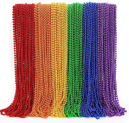 Pride Beads Stuff, LGBTQ Necklace Accessories,100PCS 6 Kinds of LGBTQ Metallic Beads Necklaces Bulk, Gay Lesbian Pride Necklace, Costumes Decor for Pride Month Parade Throws Party Favors