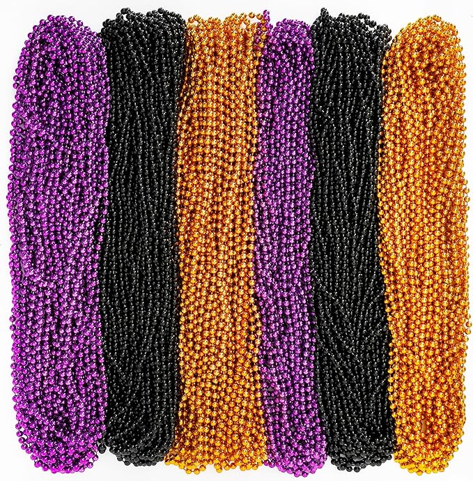 100PCS Halloween Beads, Purple Black Orange Bead Party Favors, 33" Halloween Toy Necklaces Accessories, Festival Parade Throw Accessories for Trick or Treat Decorations