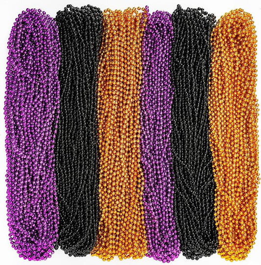 100PCS Halloween Beads, Purple Black Orange Bead Party Favors, 33" Halloween Toy Necklaces Accessories, Festival Parade Throw Accessories for Trick or Treat Decorations