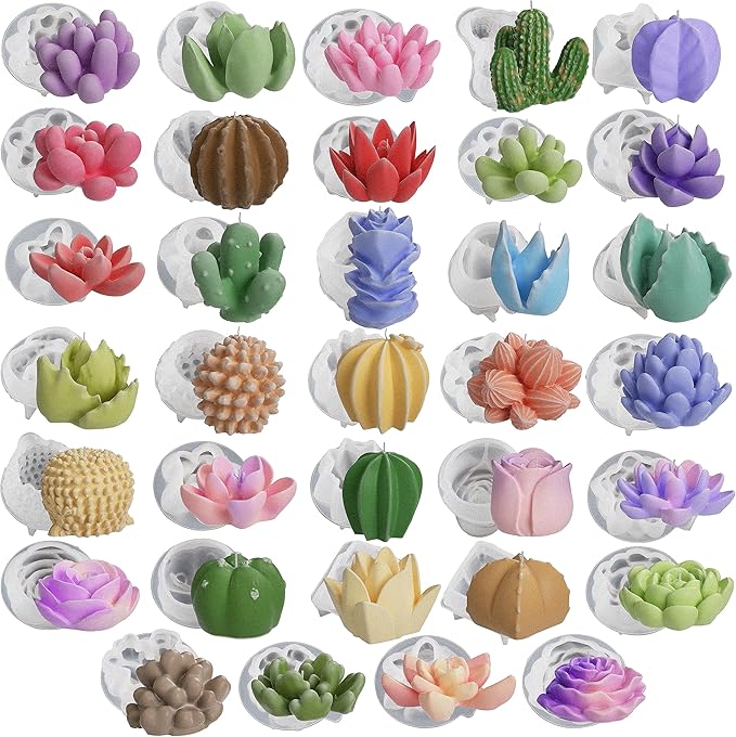 34-Piece Succulent & Resin Mold Set - Silicone Molds for Candle Making, Jewelry Resin Casting & Craft Supplies