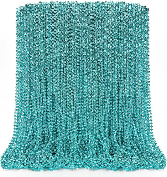 100PCS Mardi Gras Beads, Metallic Blue Bead Necklace Party Favors, 33" Mardi Gras Necklace Women Men Stuff, Festival Parade Throw Accessories for Wedding Birthday Gender Reveal Party Supplies Decor