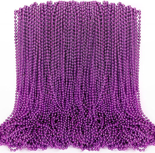 100PCS Mardi Gras Beads, Mardi Gras Beads Party Favors, Purple 33" Bead Toy Necklaces Costume Bulk, Festival Parade Throw Accessories for Halloween Mardi Gras Wedding Birthday Celebrations Decor
