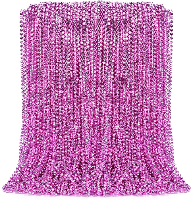 100PCS Bead Necklace, Breast Cancer Awareness Beaded Necklaces Stuff, 33" Mardi Gras Beads Necklace Costume, Festival Parade Throw Accessories for Wedding Birthday Gender Reveal Party Events Supplies