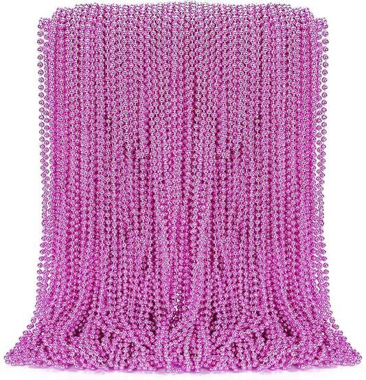 100PCS Bead Necklace, Breast Cancer Awareness Beaded Necklaces Stuff, 33" Mardi Gras Beads Necklace Costume, Festival Parade Throw Accessories for Wedding Birthday Gender Reveal Party Events Supplies